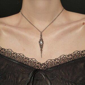 Whimsical selenite and silver rosary necklace